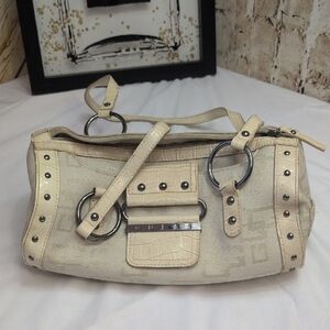 Guess Cream Color Vintage Shoulder Bag with Silver/Rose Gold Logo And Clasps